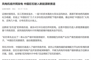 时报：风电机组并网发电 中国royal皇家88驶入新能源新赛道